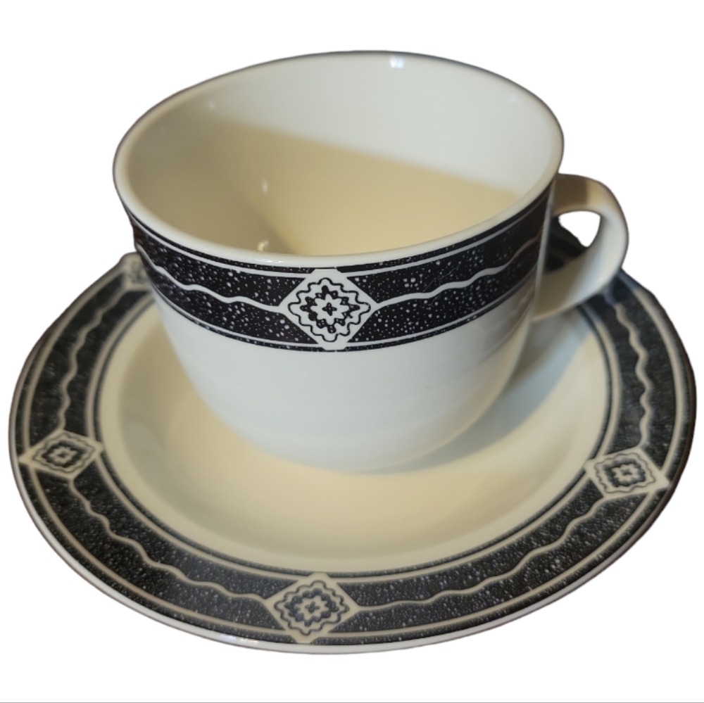 1 Vtg 94 Sakura BLACK DIAMOND CUP Coffee Mug SAUCER Sue Zipkin Majesticware